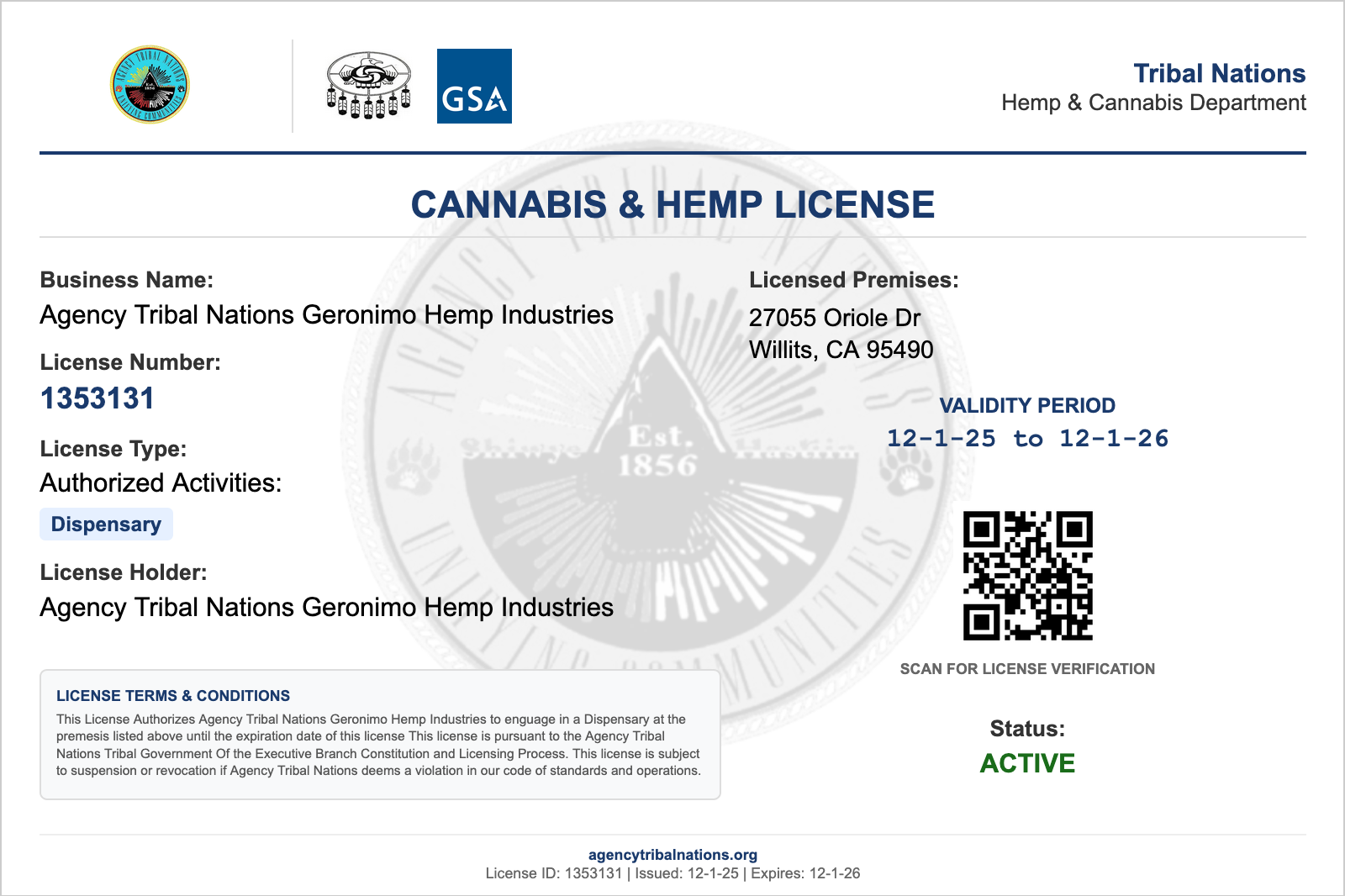 Dispensary License Sample