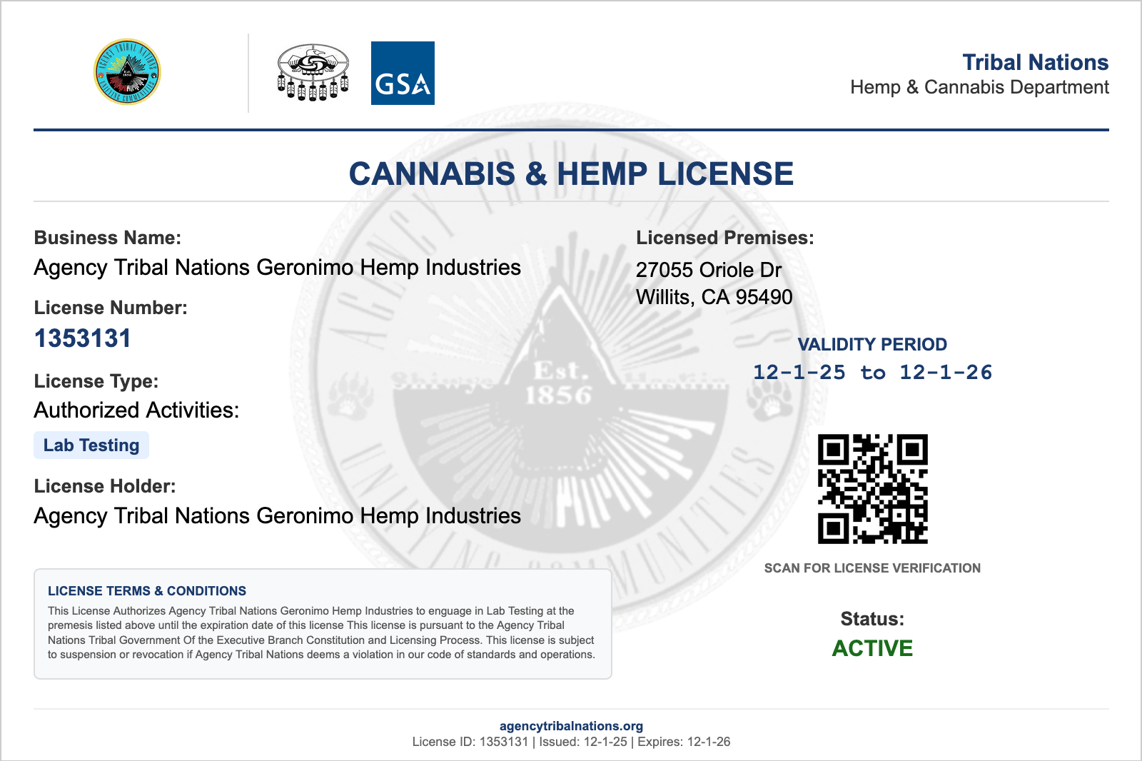 Testing Laboratory License Sample